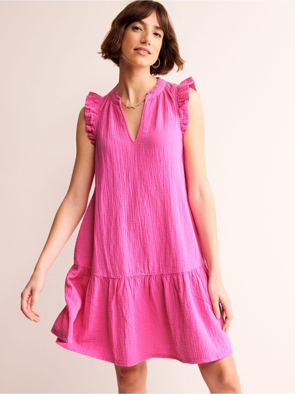 Boden Pop Pansy Pink Daisy Double Cloth Short Dress size 14R 100% cotton